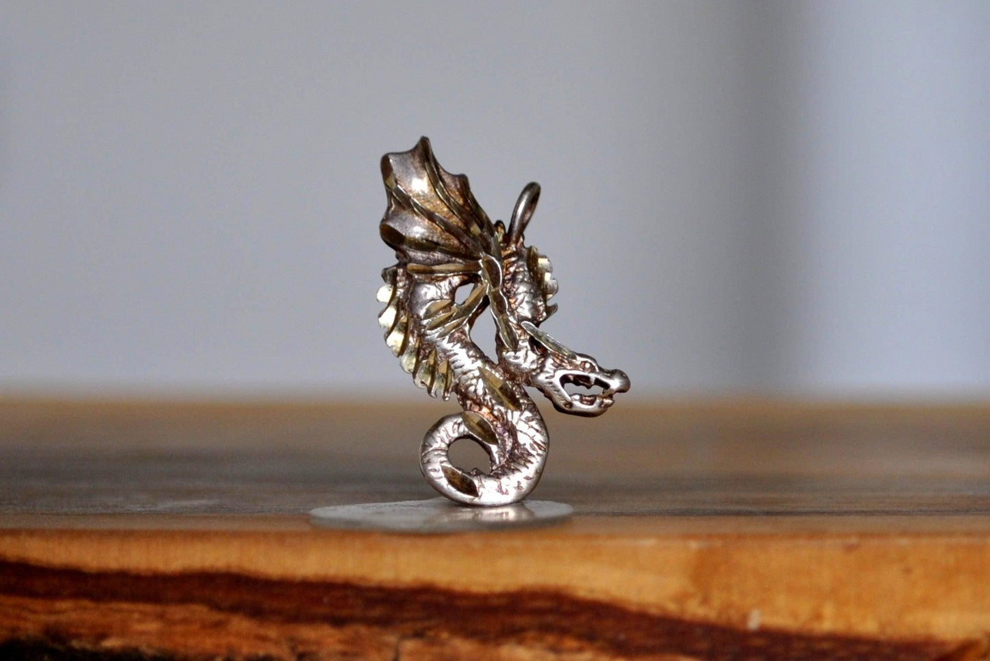 Detailed Silver Winged Dragon Charm - Stamped and Tested Sterling Silver - Scary Dragon Charm