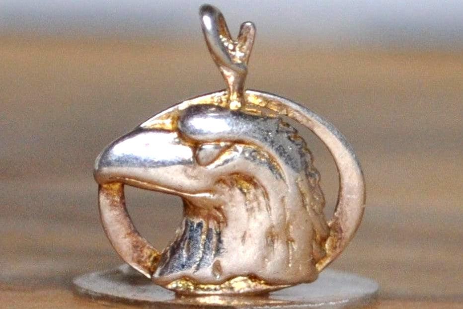 Gold Tone Silver Eagle Head Charm - Stamped and Tested Sterling Silver - Patriotic/Brave Jewelry