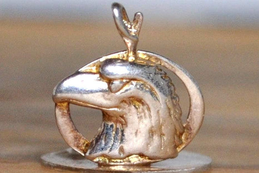 Gold Tone Silver Eagle Head Charm - Stamped and Tested Sterling Silver - Patriotic/Brave Jewelry