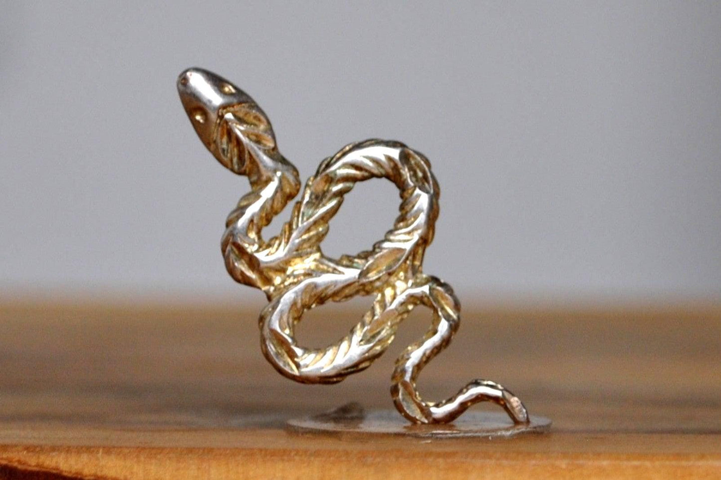 Gold Tone Silver Scaled Snake Charm - Stamped and Tested Sterling Silver - Religious/Mythology Jewelry