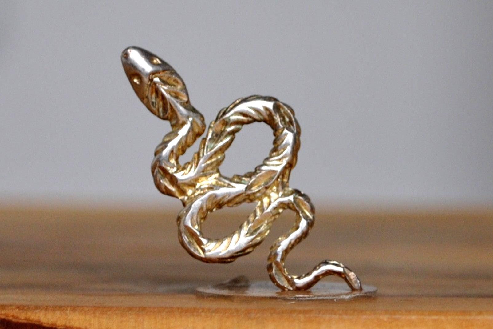 Gold Tone Silver Scaled Snake Charm - Stamped and Tested Sterling Silver - Religious/Mythology Jewelry