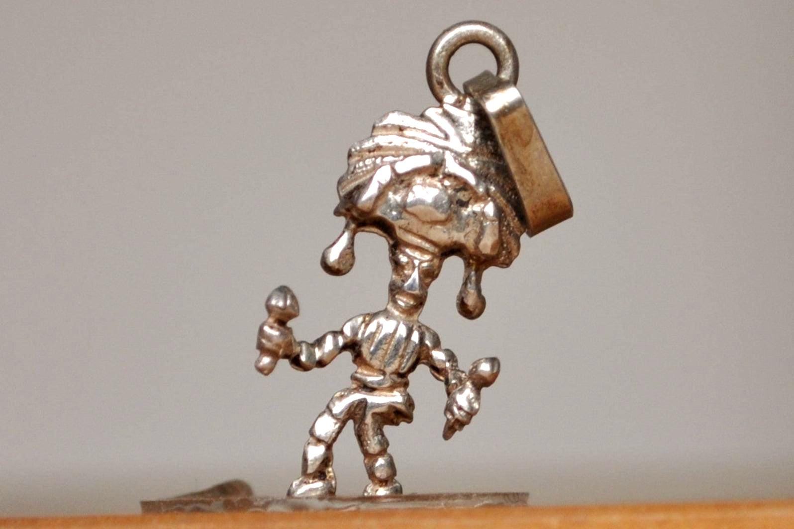 Silver Zapotec Dancer Charm - Stamped and Tested Sterling Silver - Ritual Feather Dancer Charm - Oaxacan Jewelry