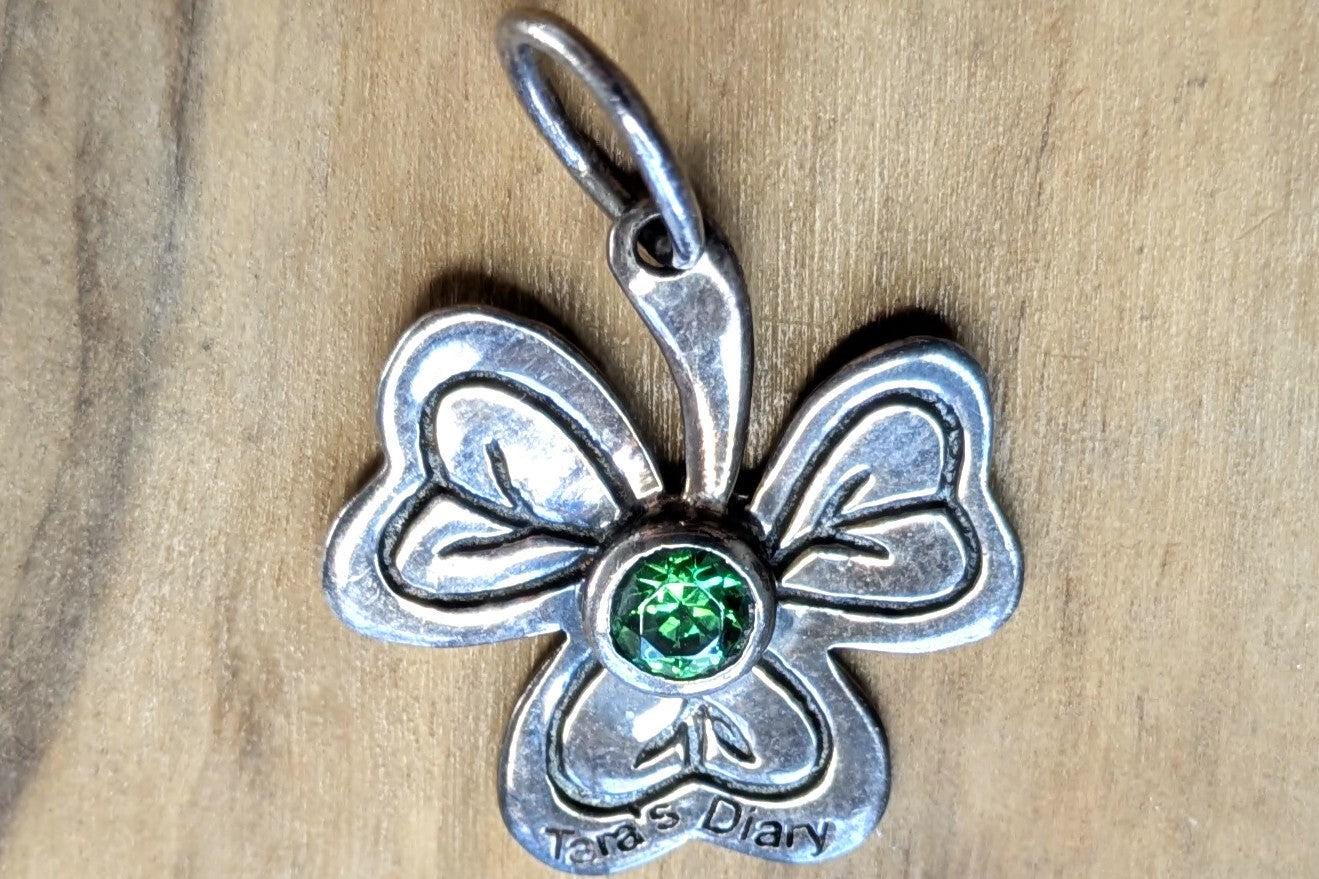 Peridot Studded Tara's Diary Shamrock Pendant - Stamped and Tested Sterling Silver - Irish Jewelry