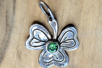 Peridot Studded Tara's Diary Shamrock Pendant - Stamped and Tested Sterling Silver - Irish Jewelry