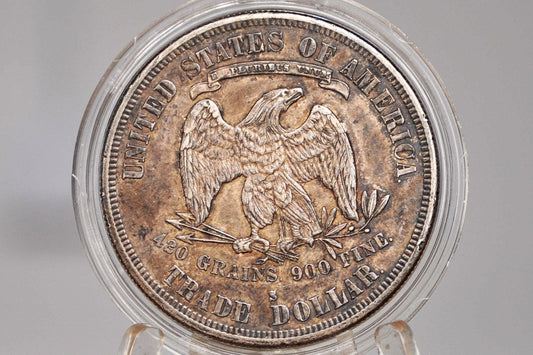 1878-S Trade Dollar - Choice AU, Great Color / Toning - 1878 Silver US Trade Dollar 1878S - Awesome Coin