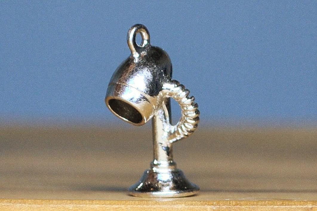Sterling Silver Salon Hair Dryer Bracelet Charm - Antique Salon Hair Dryer Pendant