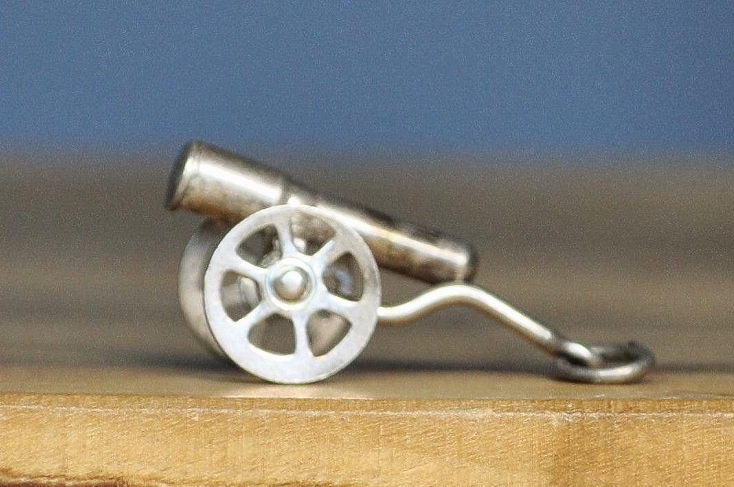 Antique Sterling Silver Cannon Bracelet Charm - Artillery Cannon Vintage Sterling Pendant
