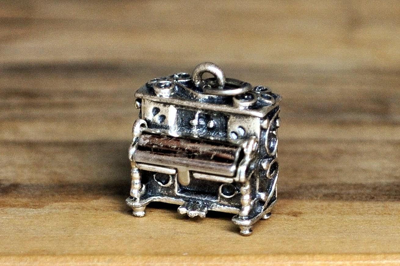 Antique Sterling Silver Beau Mechanical Piano Charm - Vintage Beau Articulated Piano Sterling Silver Pendant