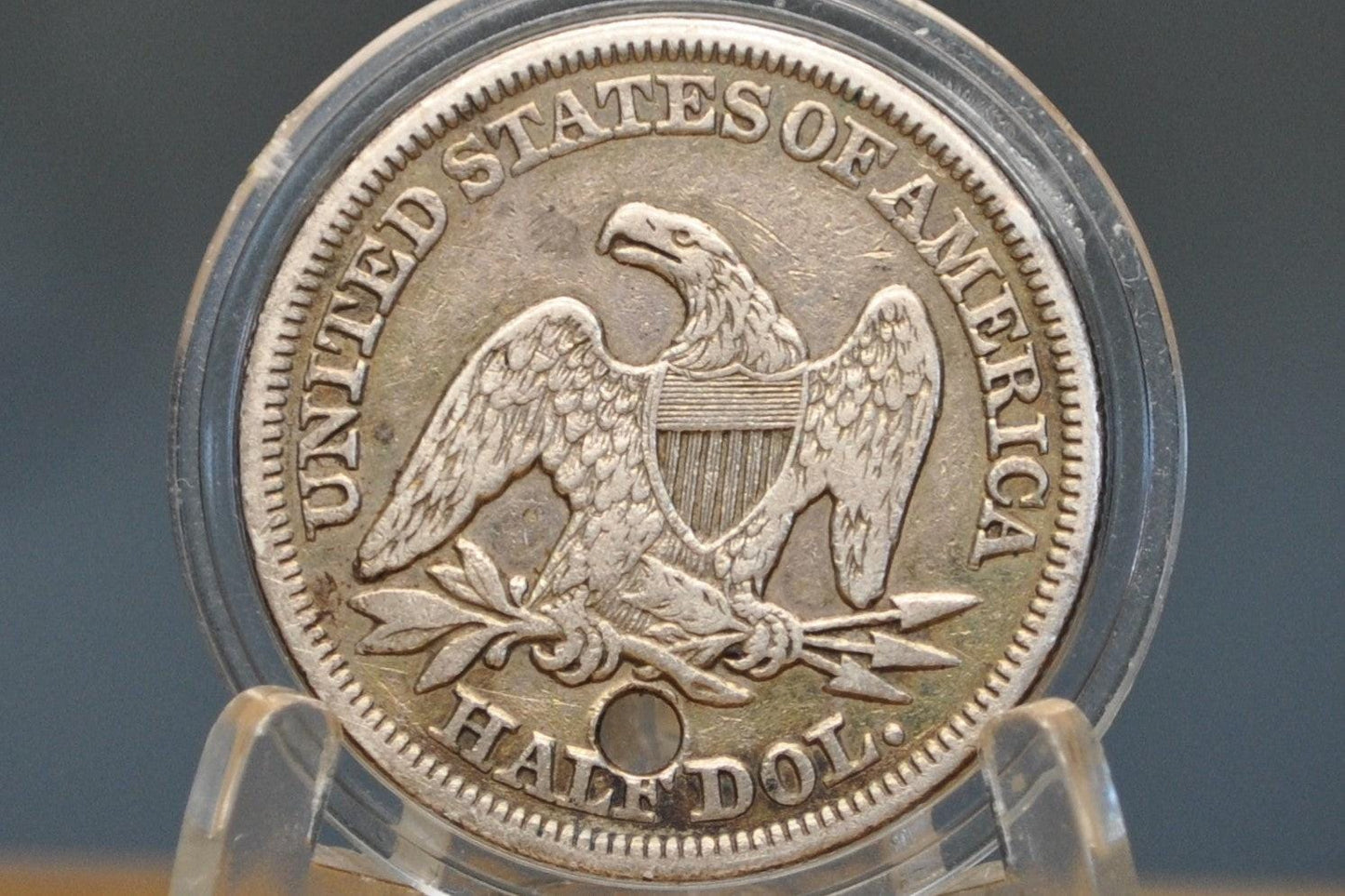 1855 Seated Liberty Half Dollar - XF Detail, Holed - Cool Jewelry Piece - 1855 Half Dollar