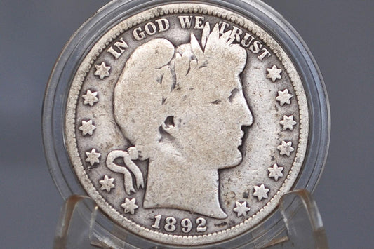 1892 Barber Half Dollar - G (Good) - Philadelphia Mint - 1892 Barber Silver Half Dollar, Semi-Key Date / Low Mintage Date!