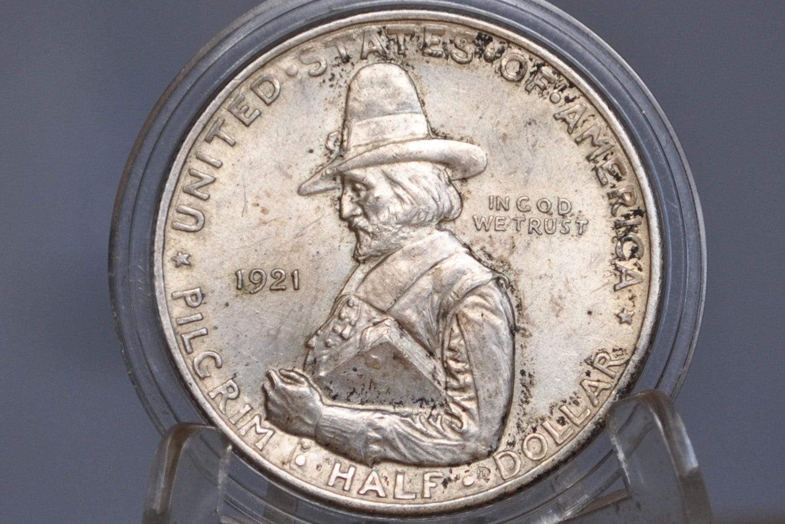 1921 Pilgrim Tercentenary Silver Commemorative Half Dollar - MS62 (Uncirculated) - Pilgrim Half Dollar Commemorative 1921, Rarer Date!