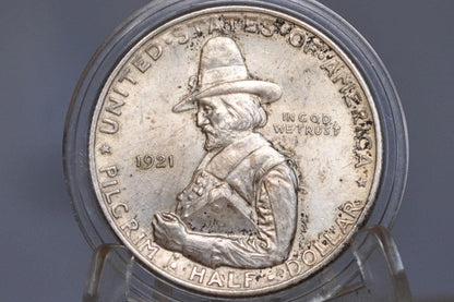 1921 Pilgrim Tercentenary Silver Commemorative Half Dollar - MS62 (Uncirculated) - Pilgrim Half Dollar Commemorative 1921, Rarer Date!