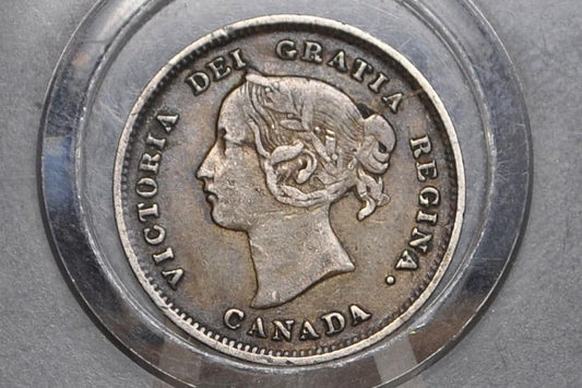 1892 Canadian Silver 5 Cent Coin - VG - Queen Victoria - Canada 5 Cent Sterling Silver 1892 Canada