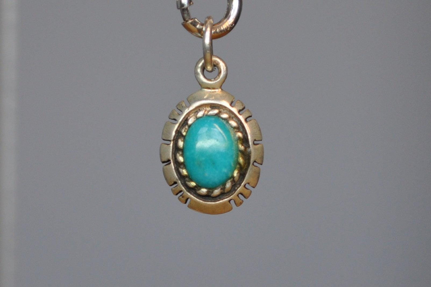 Silver Turquoise Cut Edges Pendant - Tested Sterling Silver - Authentic Native Jewelry