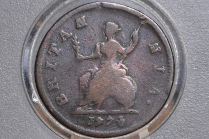 1774 UK Farthing - Great Detail, VG/F- 1774 Great Britain Farthing - Historic Coin!