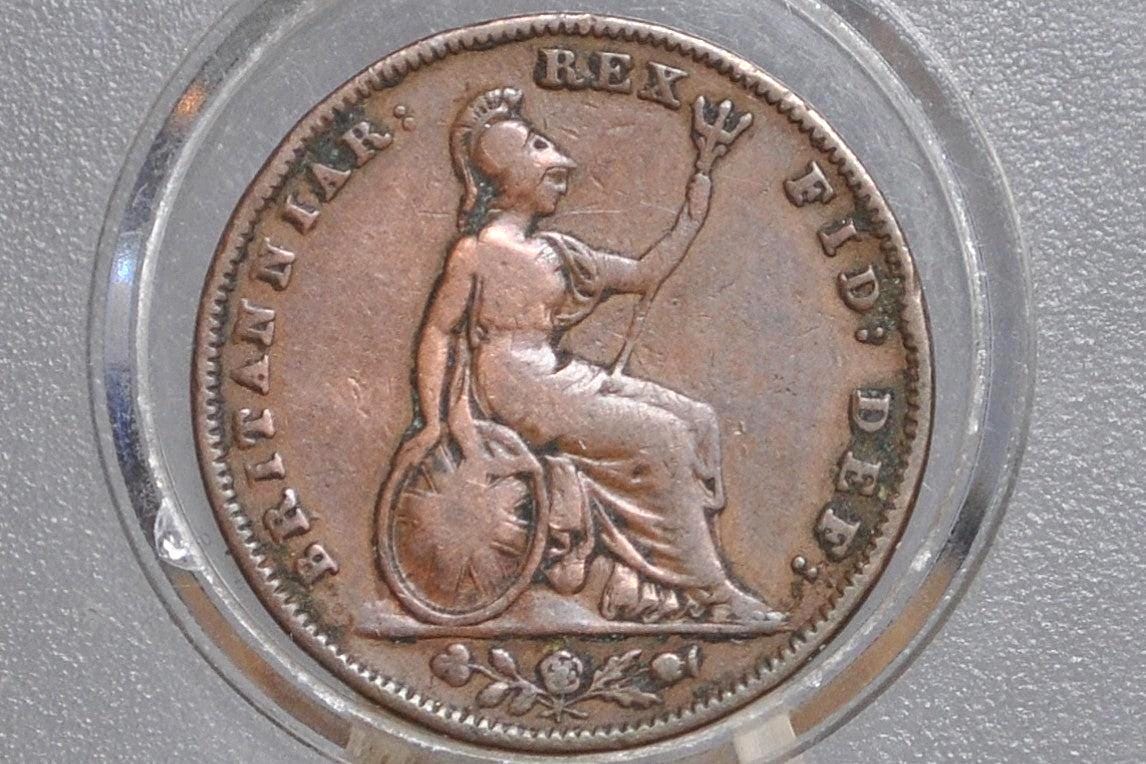 1837 Farthing Great Britain - VF, Nice Original Coin - UK Farthing 1837 - King George III - British Farthing 1937, Solid Detail, Great Coin