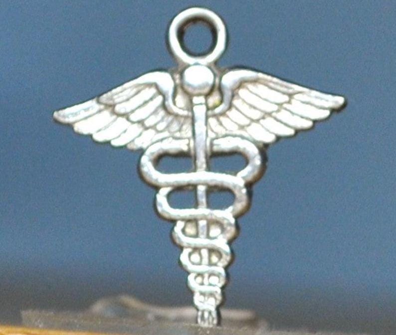 Silver Medical Caduceus Charm - Stamped and Tested Sterling Silver - Greek Mythology - Healing Charms - Hermes