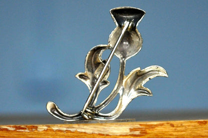 Beau Sterling Scottish Thistle Brooch - Stamped and Tested Sterling Silver - Celtic Floral Jewelry