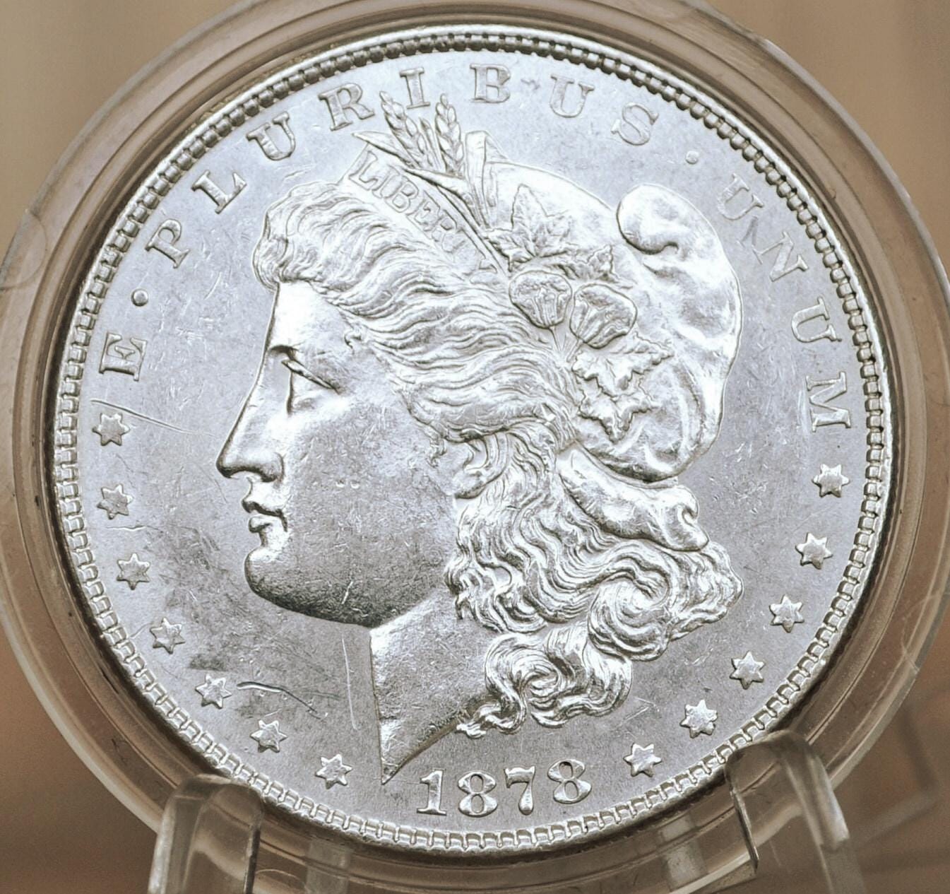 1878 Morgan Silver Dollar Eight Feathers - AU50 (About Uncirculated) - 1878 8 Tail Feathers Morgan - 8 Feather Variety 1878 P Morgan Silver