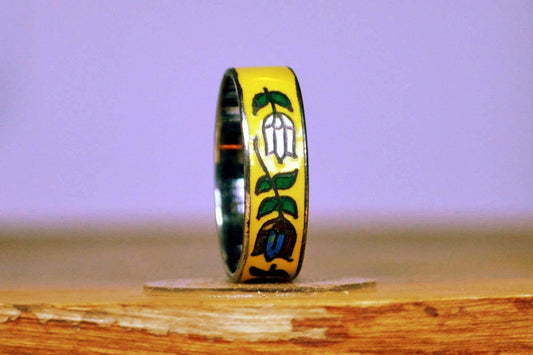 Vintage Silver Yellow Enamel Floral Ring - Size 6 - Stamped and Tested Sterling Silver - Tulips and Pansies - Thailand Jewelry