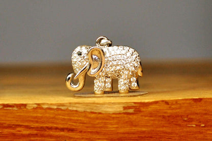 Sparkling Studded Elephant Pendant - Stamped and Tested Sterling Silver - Diamond Pattern Filigree - Asian/African Jewelry