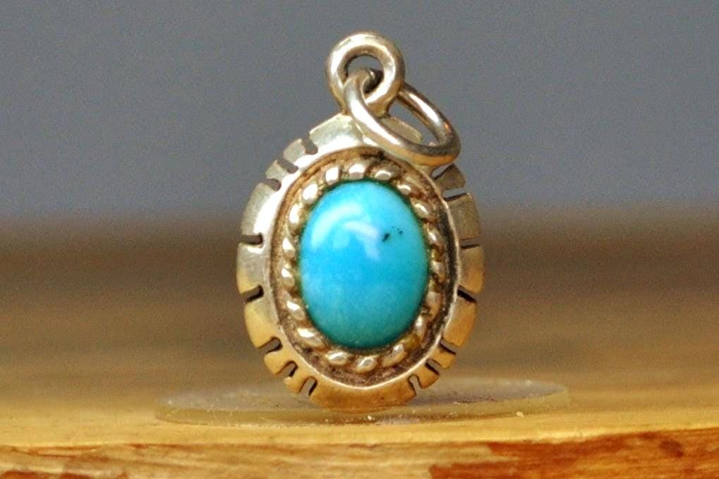 Silver Turquoise Cut Edges Pendant - Tested Sterling Silver - Authentic Native Jewelry