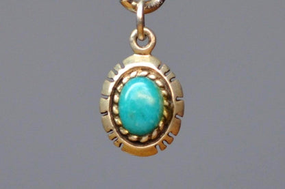 Silver Turquoise Cut Edges Pendant - Tested Sterling Silver - Authentic Native Jewelry