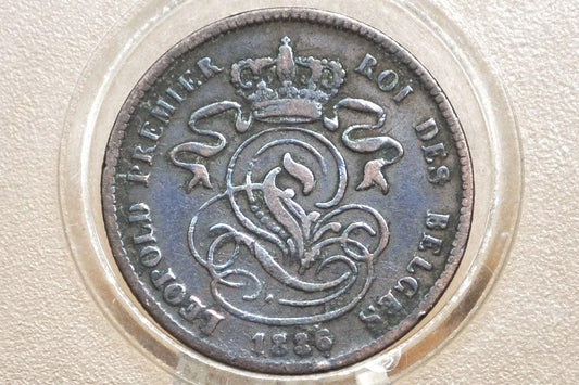 1836 Belgian 2 Centimes - F/VF, Great Detail - Leopold I - 1833 Belgium 2 Cents, Historic Coin