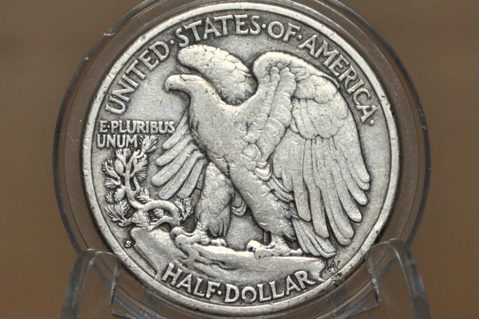 1927-S Walking Liberty Silver Half Dollar - F (Fine) - San Francisco Mint - 1927-S Half Dollar / 1927 S Liberty Walking Half