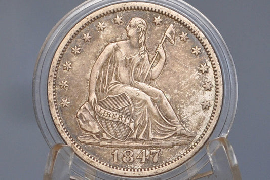 1847-O Seated Liberty Half Dollar - AU, Beautiful Coin - 1847O Liberty Seated Silver Half Dollar