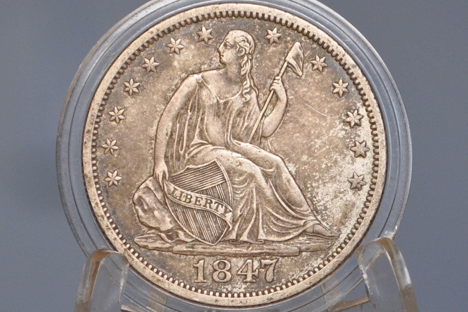 1847-O Seated Liberty Half Dollar - AU, Beautiful Coin - 1847O Liberty Seated Silver Half Dollar