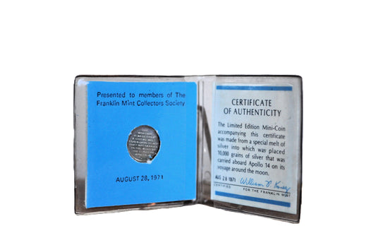 1971 Franklin Mint Apollo 14 Traveled to the Moon Mini Silver Coin and Letter