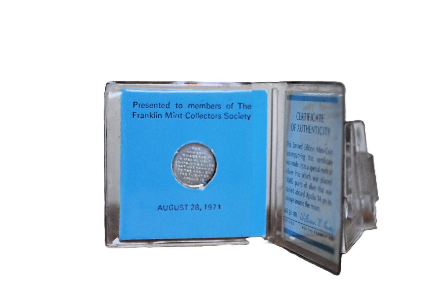 1971 Franklin Mint Apollo 14 Traveled to the Moon Mini Silver Coin and Letter