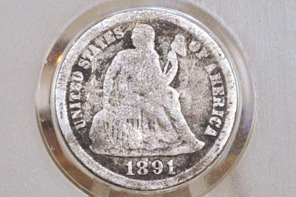 1891-S Seated Liberty Dime - VG Condition - 1891 S Silver Dime / 1891 Liberty Seated Dime - Lower Mintage Date -
