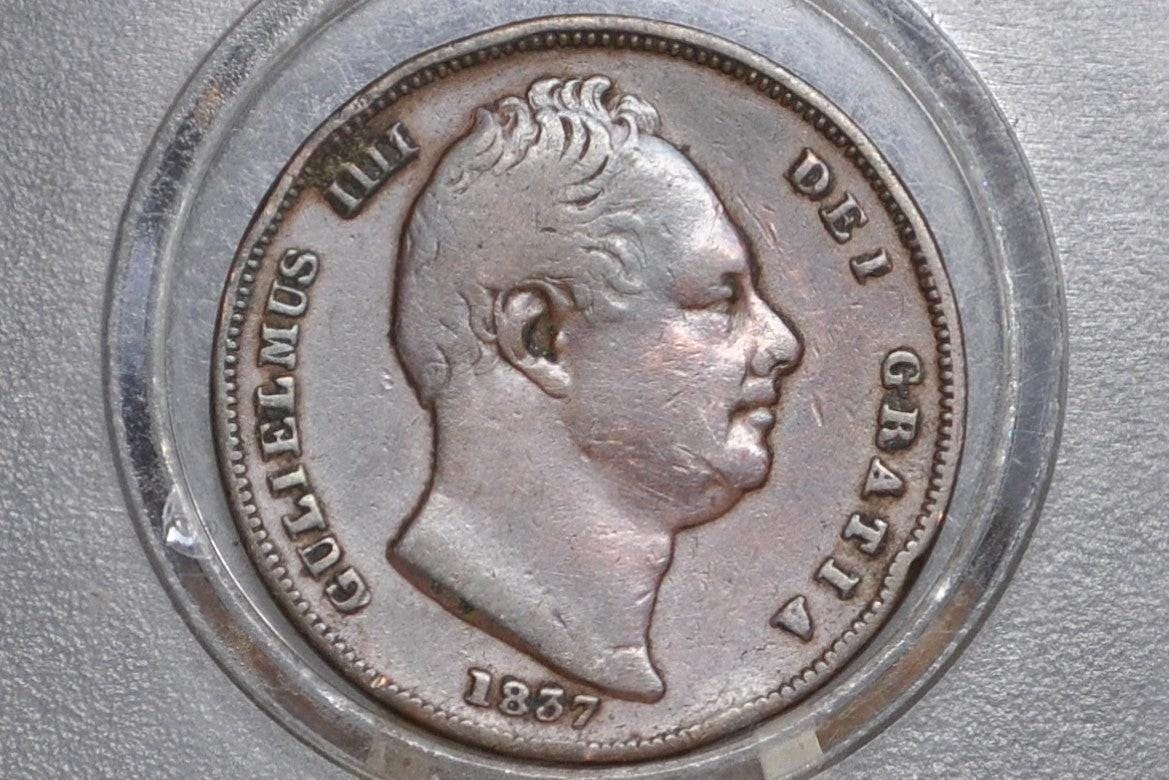 1837 Farthing Great Britain - VF, Nice Original Coin - UK Farthing 1837 - King George III - British Farthing 1937, Solid Detail, Great Coin