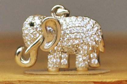 Sparkling Studded Elephant Pendant - Stamped and Tested Sterling Silver - Diamond Pattern Filigree - Asian/African Jewelry