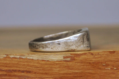 Southwest Native Turquoise Red Coral Inlay Tri-Block Style Band Ring - Size 10.5 - Tested Sterling Silver - Zuni Turquoise and Red Coral