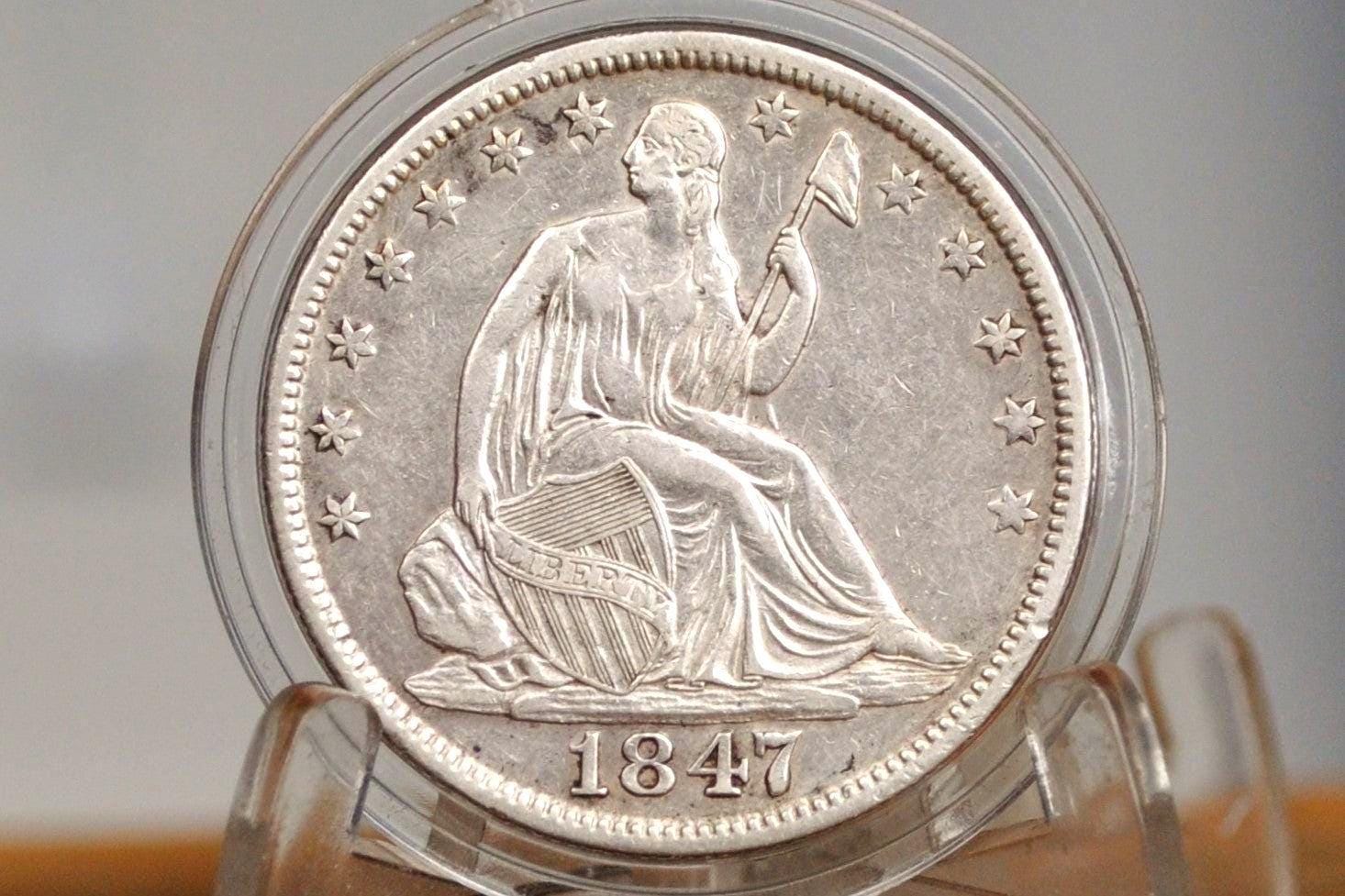 1847-O Seated Liberty Half Dollar - AU, Beautiful Coin - 1847O Liberty Seated Silver Half Dollar