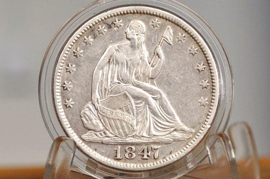 1847-O Seated Liberty Half Dollar - AU, Beautiful Coin - 1847O Liberty Seated Silver Half Dollar