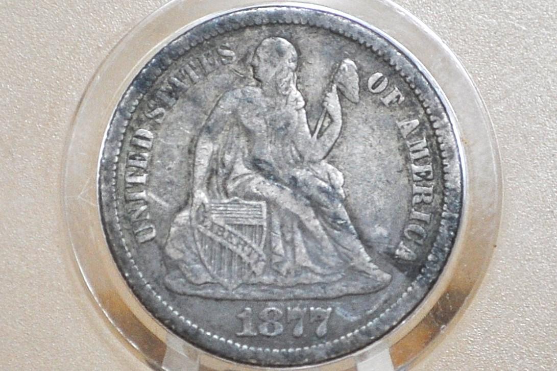 1877 Seated Liberty Dime - G (Good) Grade / Condition - 1877 Silver Dime / 1877 Liberty Dime