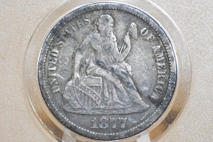 1877 Seated Liberty Dime - G (Good) Grade / Condition - 1877 Silver Dime / 1877 Liberty Dime