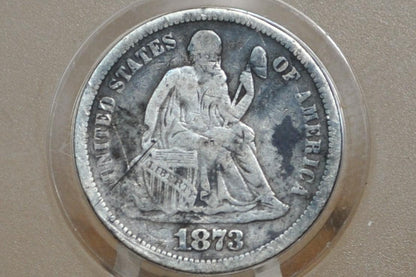1873 Seated Liberty Dime - Fine Details, Minor Damage - 1873 Liberty Seated Silver Dime - Authentic, Great Date!
