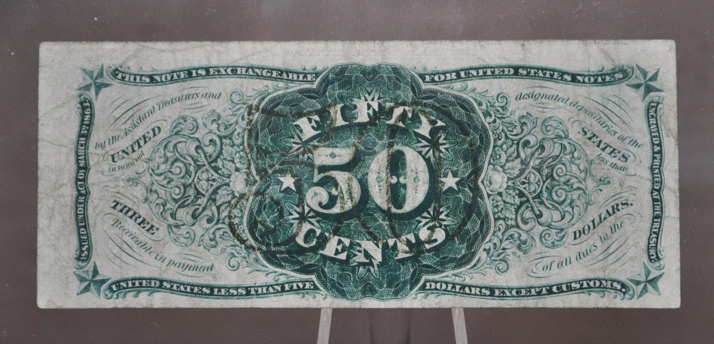 1863 US Fractional Currency 50 Cent Note - Third Issue - Design "a" only on obverse - 1863 Fifty Cent Fractional Bank Note - Fr#1342