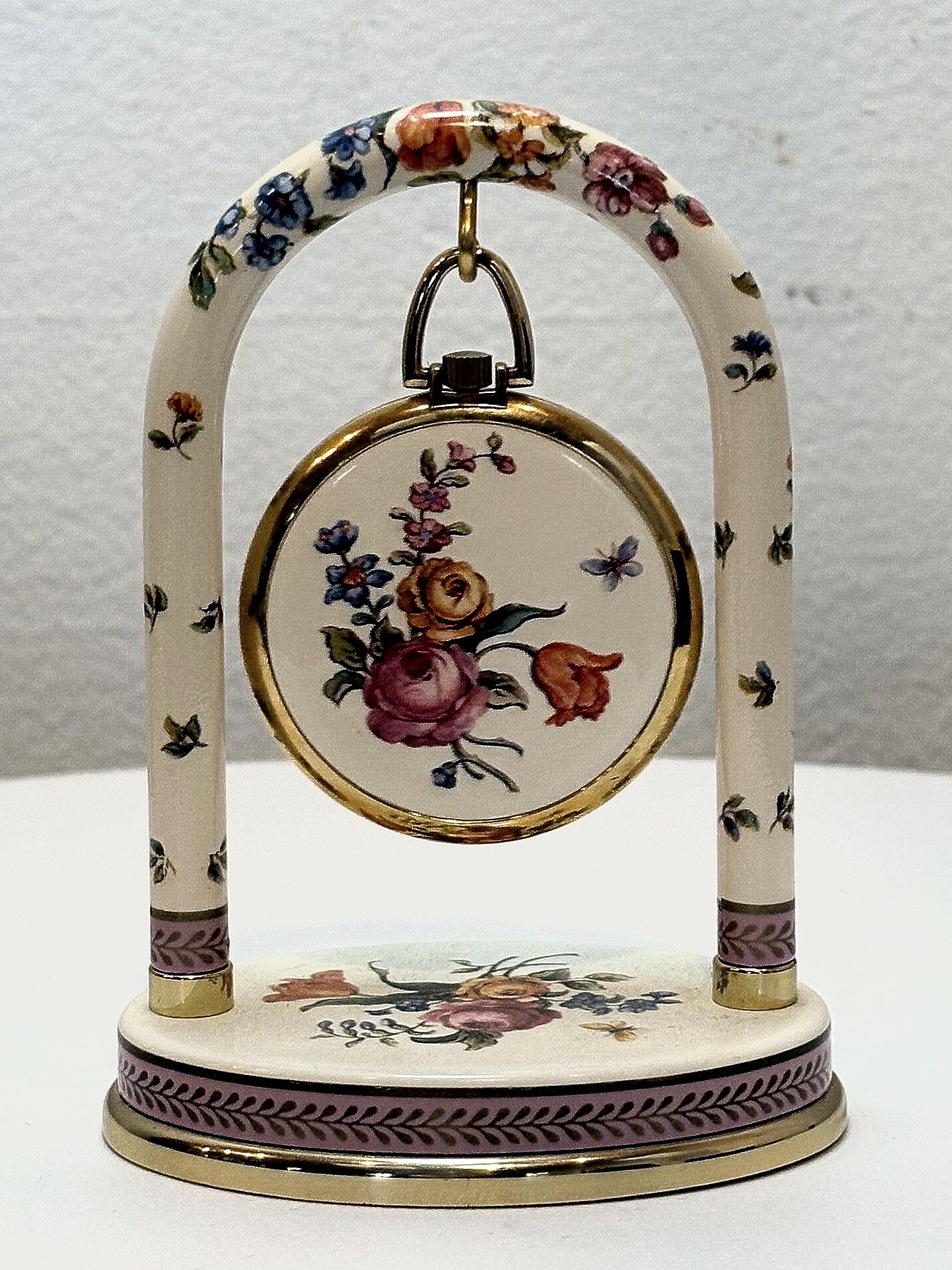 1986 Antique Avon Centennial Pocket Watch and Decorative Stand - Vintage Avon Centennial Floral Arch Clock