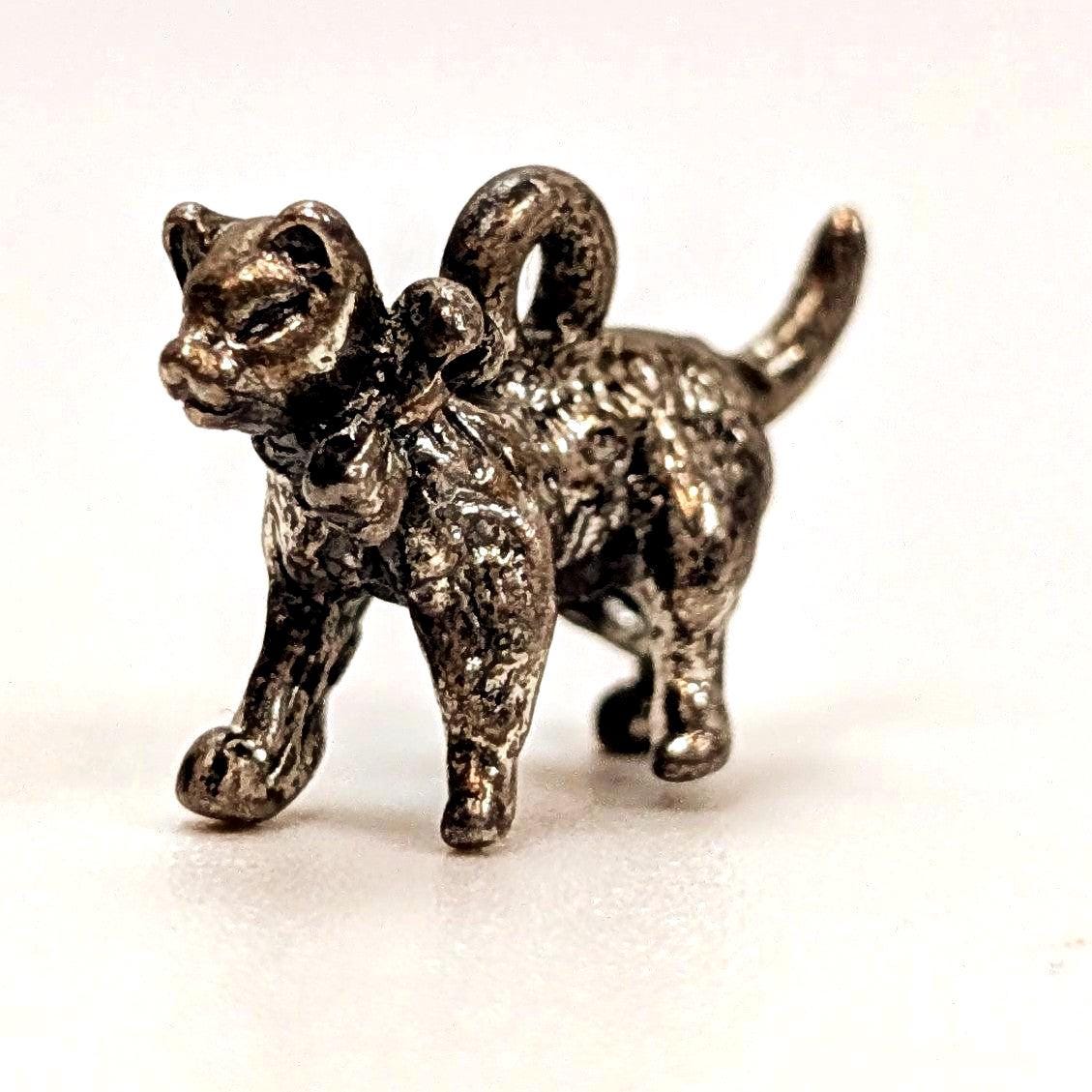Vintage Sterling Kitten with a Bow Charm - 925 Silver Cat Charm - 2.28 Grams