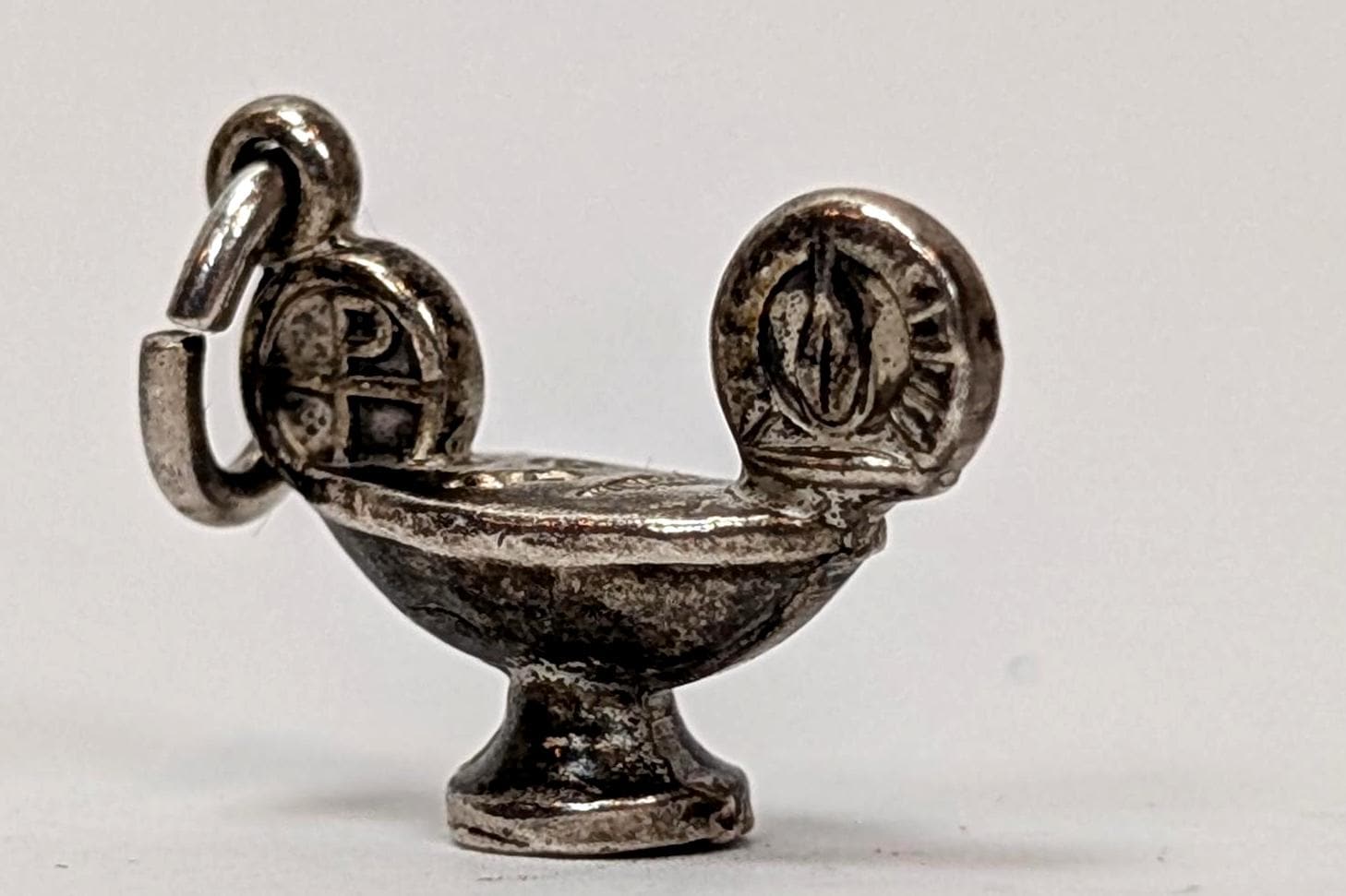 Sterling Creed Oil Lamp Charm - Stamped and Tested Sterling Silver - Micro Charm