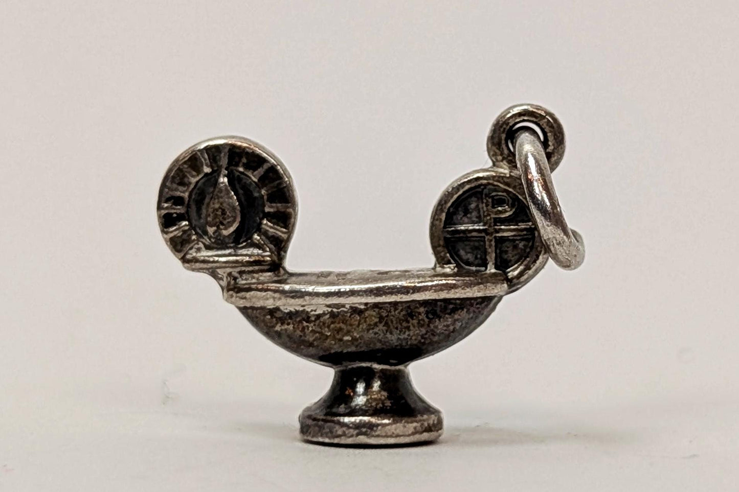 Sterling Creed Oil Lamp Charm - Stamped and Tested Sterling Silver - Micro Charm