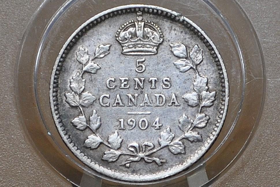 1904 Canadian Silver 5 Cent Coin - Choose by Grade / Condition - King George - Canada 5 Cent Sterling Silver 1904 Canada - Lower Mintage