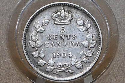 1904 Canadian Silver 5 Cent Coin - Choose by Grade / Condition - King George - Canada 5 Cent Sterling Silver 1904 Canada - Lower Mintage