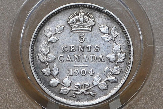 1904 Canadian Silver 5 Cent Coin - Choose by Grade / Condition - King George - Canada 5 Cent Sterling Silver 1904 Canada - Lower Mintage